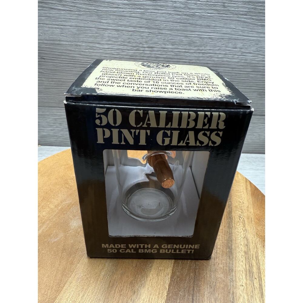 Lucky Shot USA 50 Caliber Pint Glass Real Bullet Funny Man Cave Bar